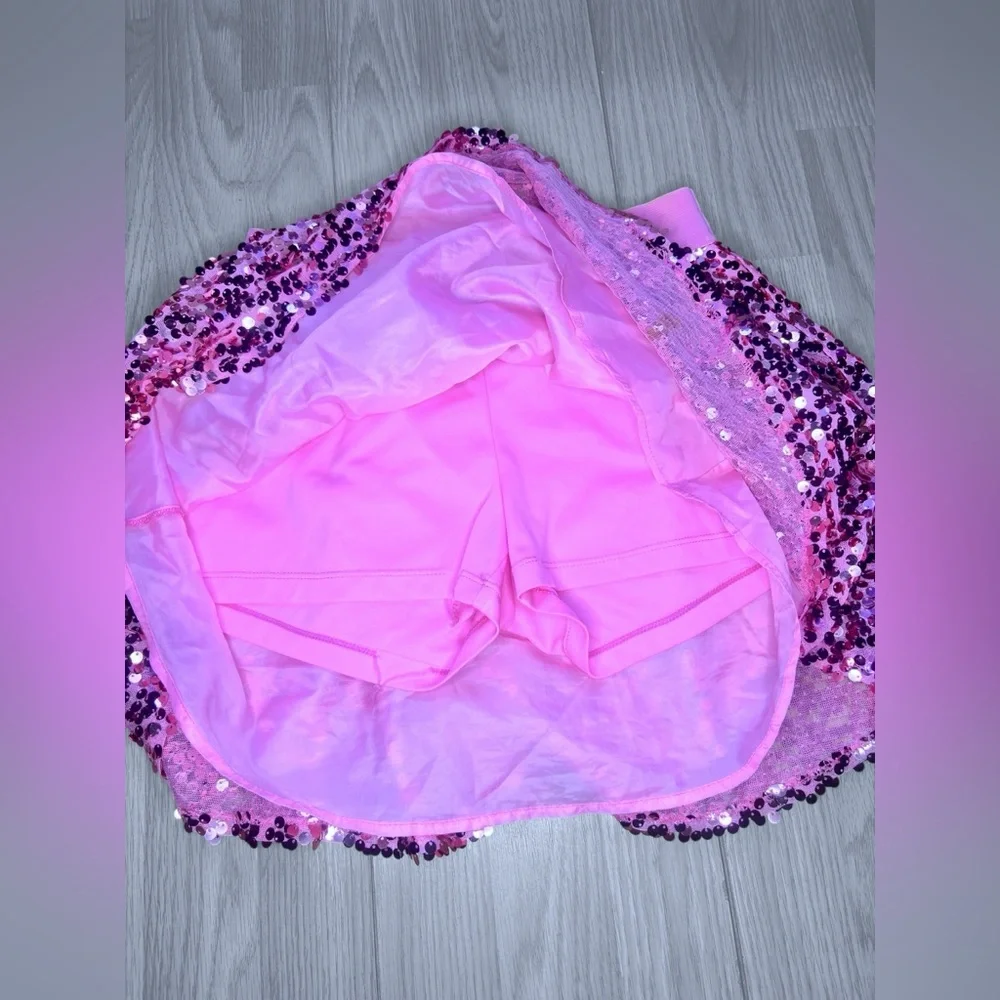 JUSTICE Girls Pink Sequin Sparkly Skort